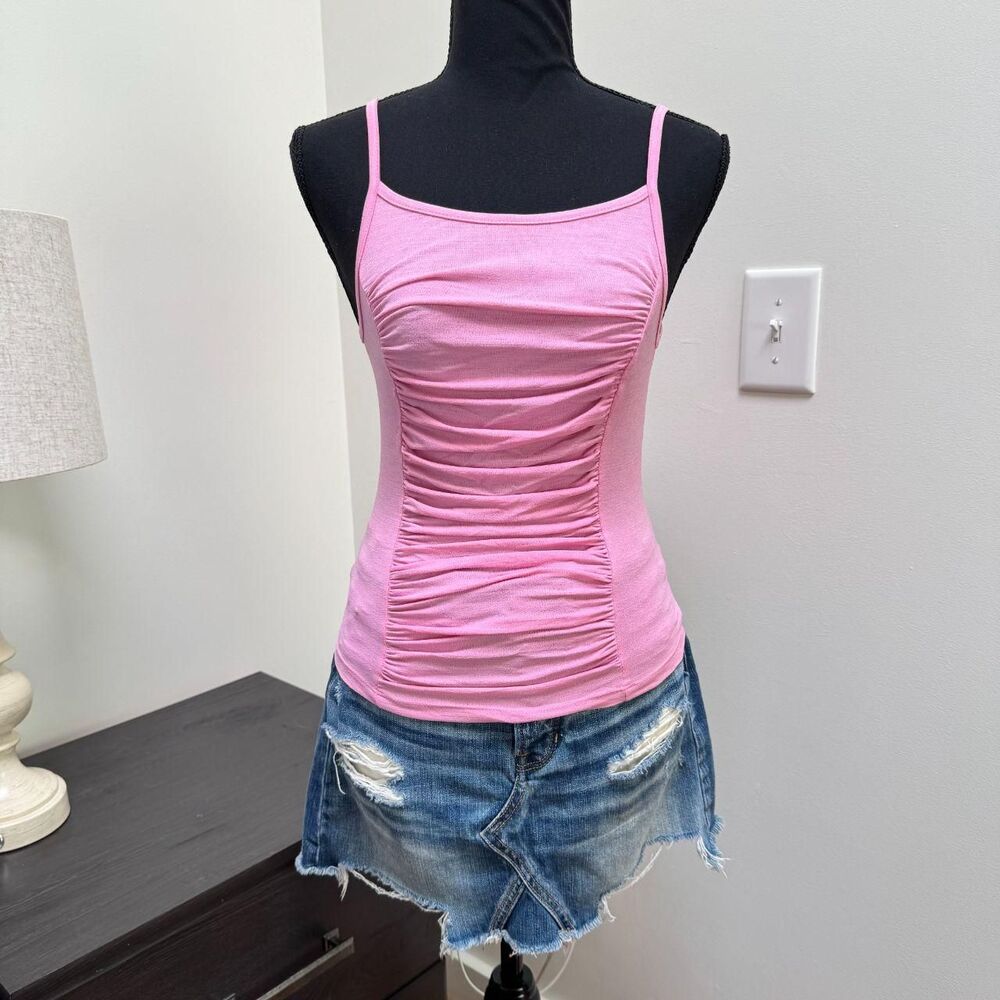 Vintage Oatt Cami Tank Top | Y2K Deadstock Baby Pink Ruched Tank Top | Sz SM